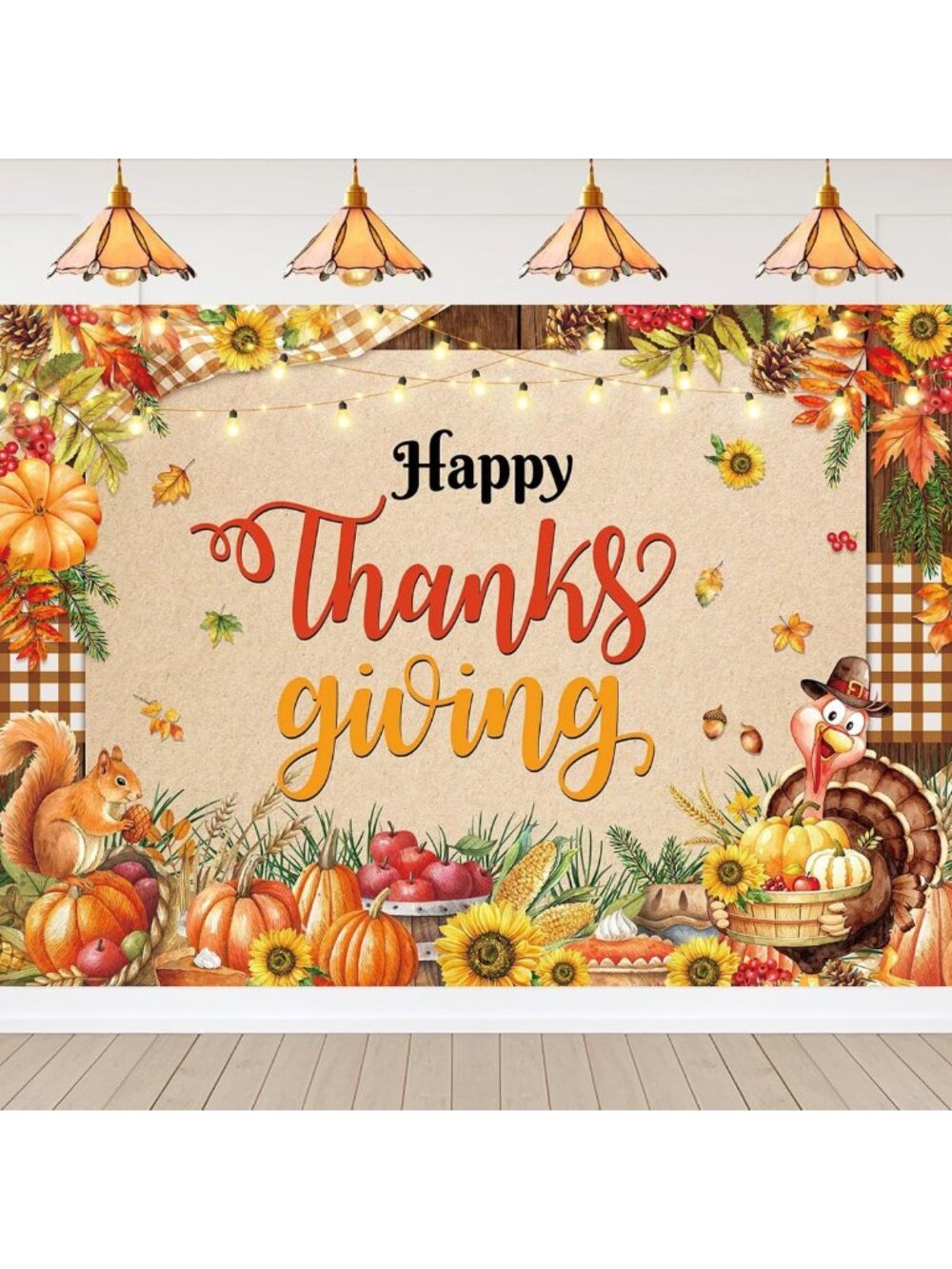 Thanksgiving Backdrop 10x8FT | Turkey, Pumpkin & Sunflower Fall Decor for
